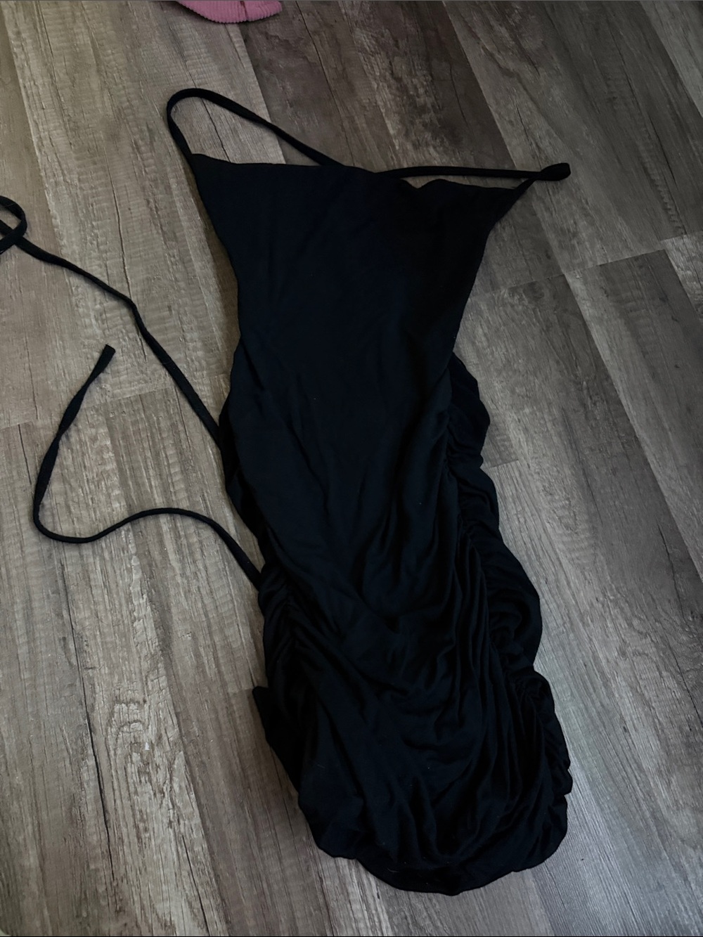 SHEIN Black Backless Ruched Slip Dress